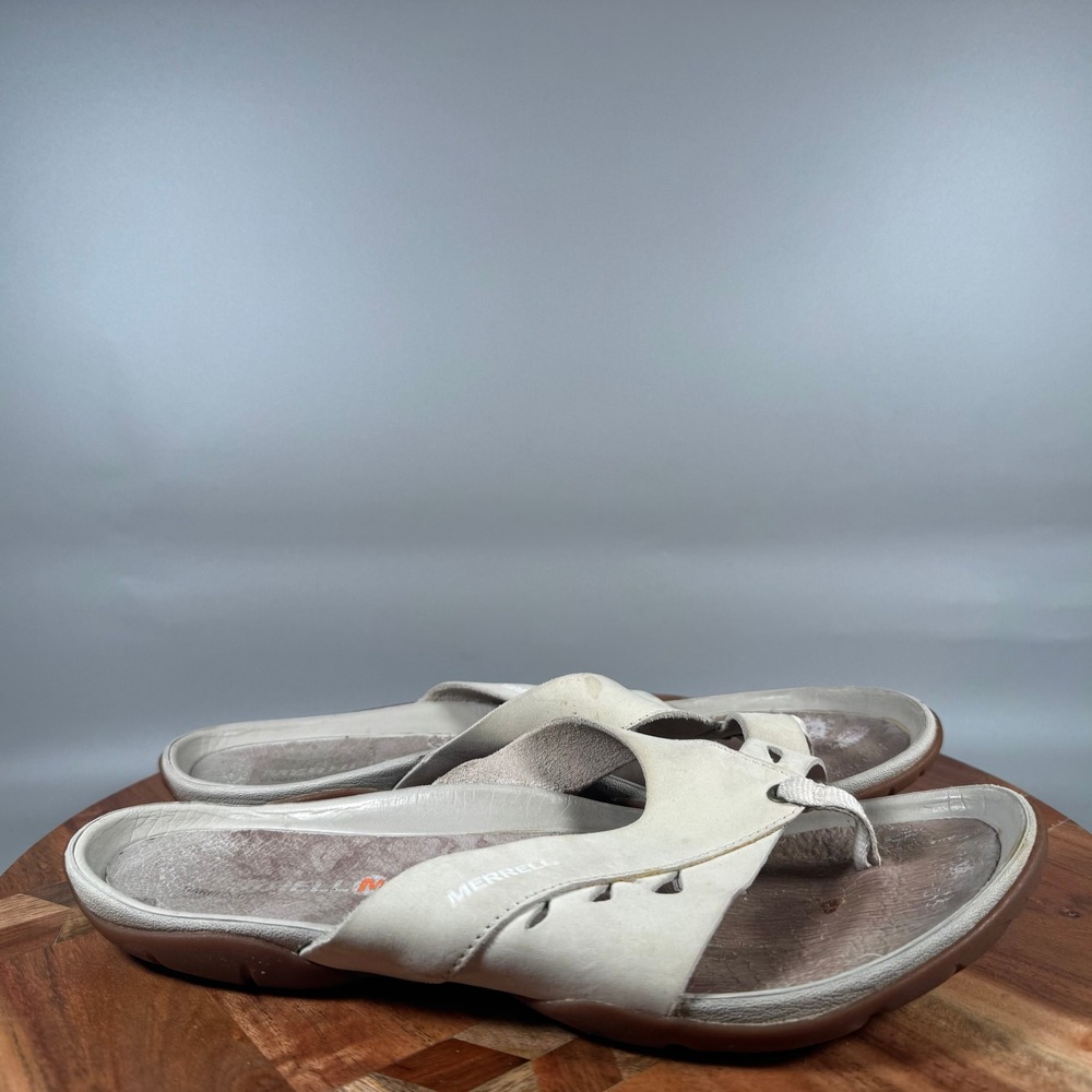 Merrell Barefoot Ivory Leather Thong Sandals Vibram Sole Womens 9 J61856